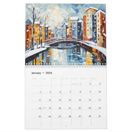 Cubist Harbor Cities – Art Calendar 2026 カレンダー (1月 2026)