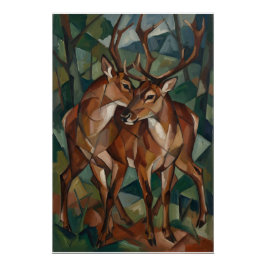 Cubist Style Reindeer Poster ポスター