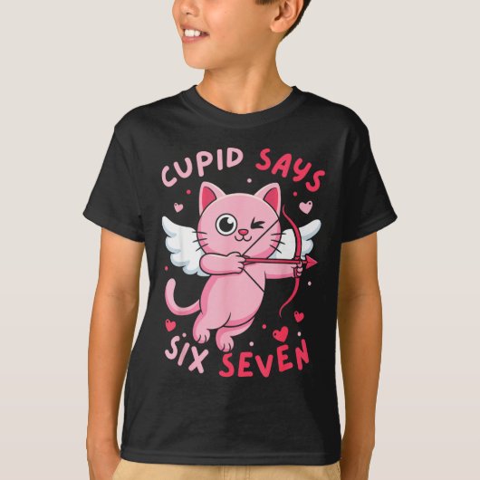 Cud Says 67 Six Seven Meme Cute Cat Valentine's Da Tシャツ (正面)