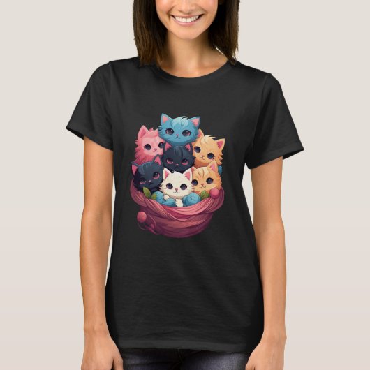 Cuddle Pile Kittens – Super Cute Fluffy Cat Women Tシャツ (正面)