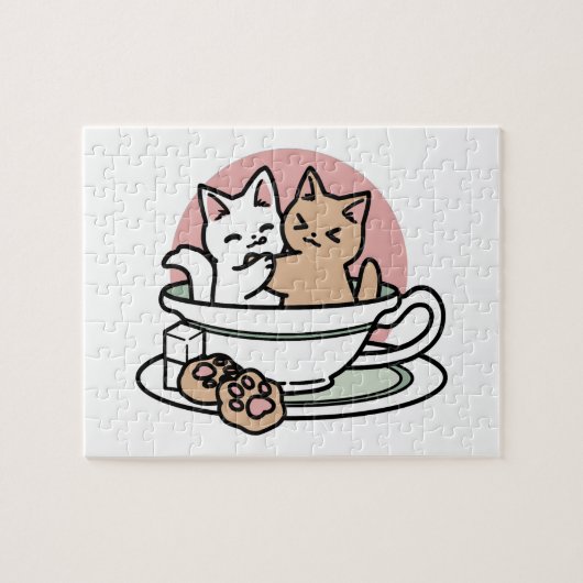 Cuddling Kitties in a Cup - Adorable Tea Time ジグソーパズル (横)