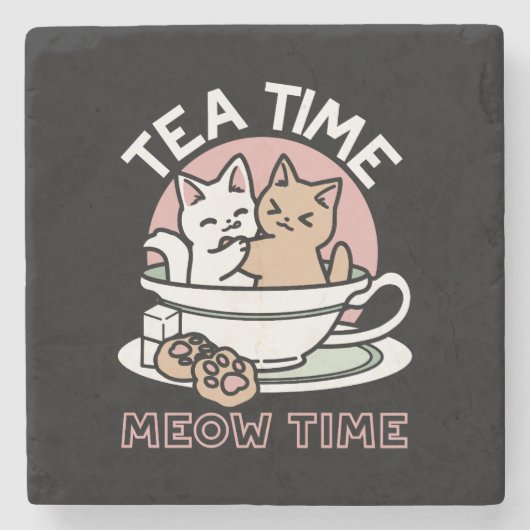 Cuddling Kitties in a Cup - Adorable Tea Time ストーンコースター (正面)