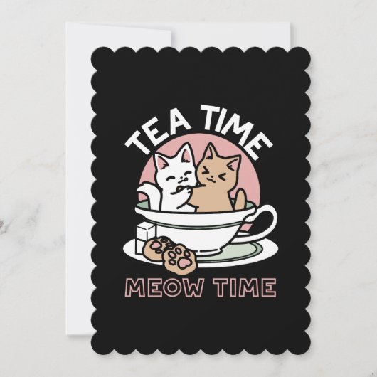 Cuddling Kitties in a Cup - Adorable Tea Time 招待状 (正面)