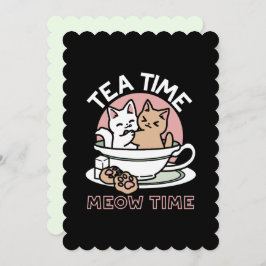 Cuddling Kitties in a Cup - Adorable Tea Time 招待状
