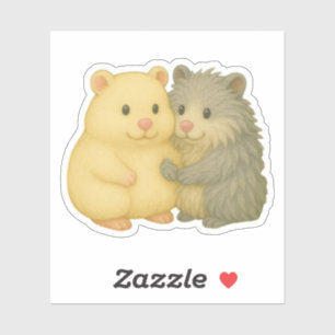 Cuddly Hamster Pair Sticker – Cream & Gray Friends シール