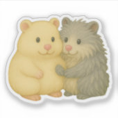 Cuddly Hamster Pair Sticker – Cream & Gray Friends シール (正面)
