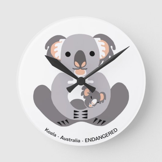 Cuddly KOALA -動物愛好家 – 絶滅危惧動物 ラウンド壁時計 (正面)