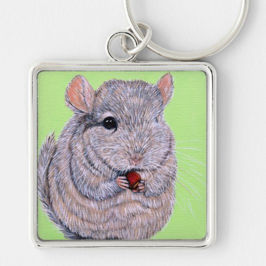 Cuddly Nibbling Chinchilla Painting Keychain キーホルダー (正面)
