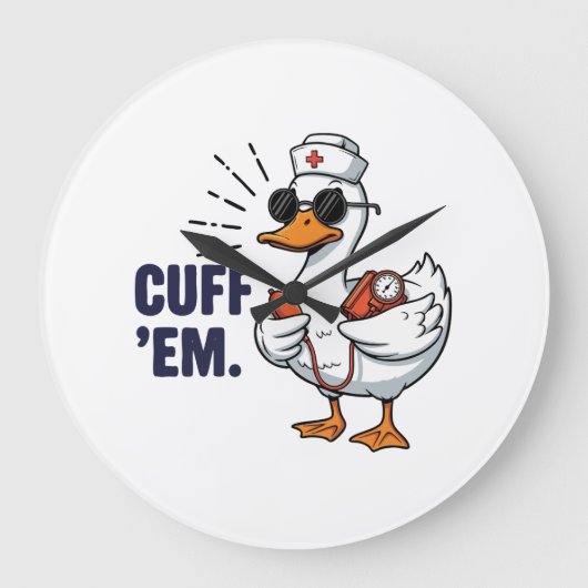 Cuff 'Em Goose Nurse Funny Silly Goose Nurse ラージ壁時計 (正面)