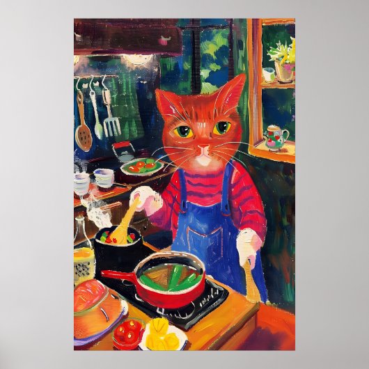 Culinary Cat Art Print Whimsical Kitchen Wall ポスター (正面)