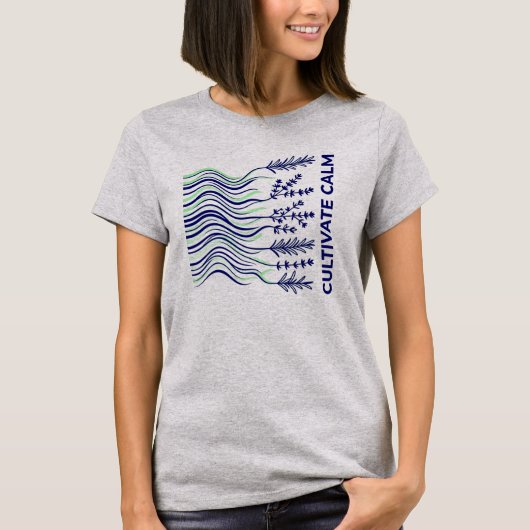 Cultivate Calm 抽象的なラベンダーのラインアート - ゼン Tシャツ (正面)