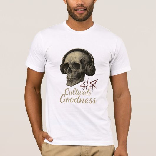 Cultivate Goodness" Skull Headphones T-Shirt – Vin Tシャツ (正面)