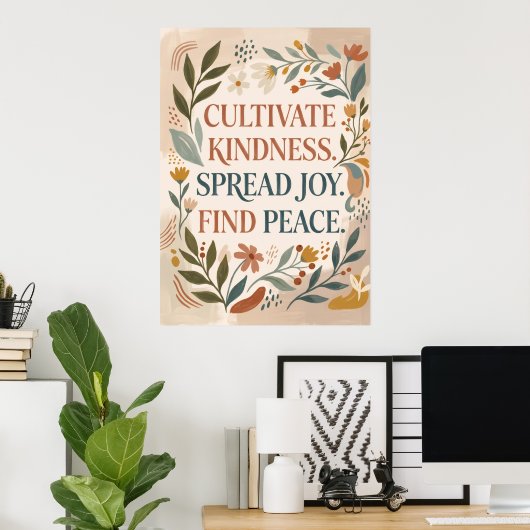 Cultivate Kindness Floral Quote Poster | Cottageco ポスター (ホームオフィス)