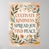 Cultivate Kindness Floral Quote Poster | Cottageco ポスター (正面)