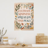 Cultivate Kindness Floral Quote Poster | Cottageco ポスター (キッチン)
