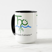 Cultivator™の幸せなロゴおよび一流15ozは襲います マグカップ (正面左)