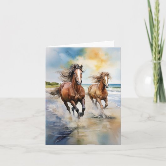 Cumberland Island National Park Horses Watercolor カード (正面)