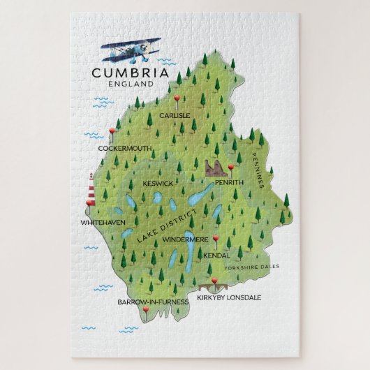 Cumbriaイギリス地図の旅行ポスター。 ジグソーパズル (縦)