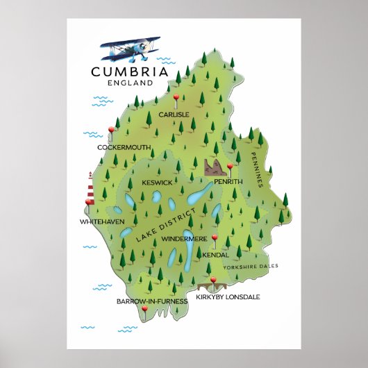 Cumbriaイギリス地図の旅行ポスター。 ポスター (正面)