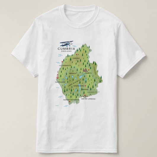 Cumbriaイギリス地図の旅行ポスター。 Tシャツ (デザイン正面)