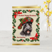 Cumming Scottie Dog Personalized Xmas カード (黄色い花)