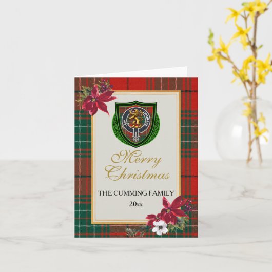 Cumming Scottish Clan Tartan & Crest カード (黄色い花)