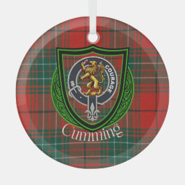 Cumming Scottish Clan Tartan & Crest ガラスオーナメント