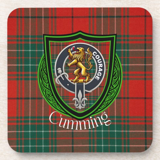 Cumming Scottish Clan Tartan & Crest コースター (正面)
