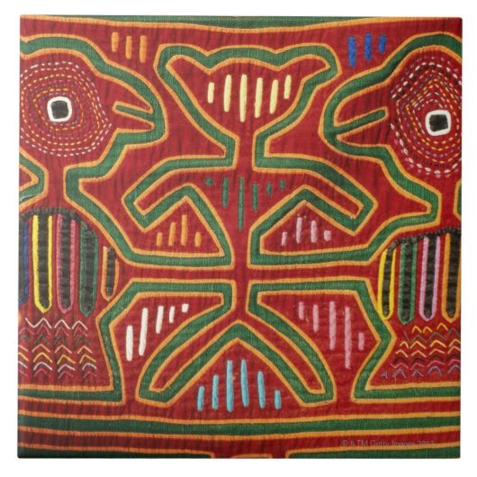 Cunaのインディアン2のカラフルな壁掛け タイル (正面)