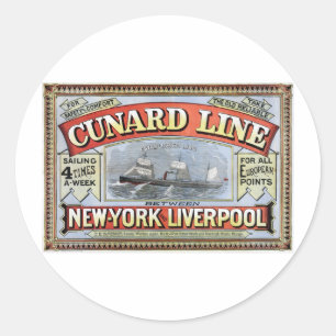 Cunardラインニューヨークリヴァプールポスター ラウンドシール