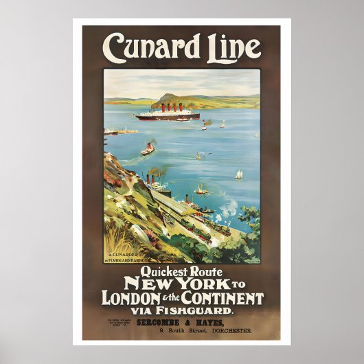 Cunard Line ロンドン&大陸への最速ルート ポスター (正面)