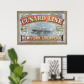 Cunard Line Ad Poster New York and Liverpool 1875 ポスター (ホームオフィス)