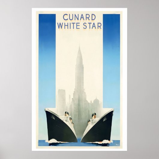Cunard White Star Vintage Travel Poster ポスター (正面)
