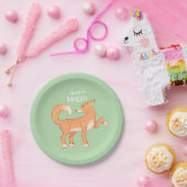Cunning Fox Mint Green Personalized Birthday Paper ペーパープレート (パーティー)