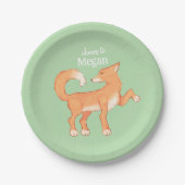 Cunning Fox Mint Green Personalized Birthday Paper ペーパープレート (正面)