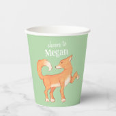 Cunning Fox Mint Green Personalized Birthday Paper 紙コップ (正面)