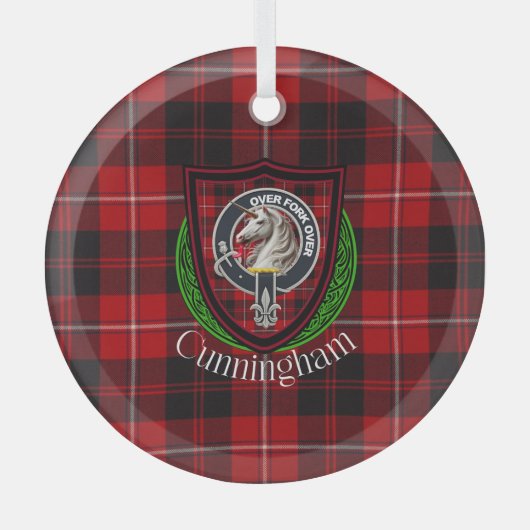 Cunningham Scottish Clan Tartan & Crest ガラスオーナメント (正面)