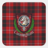 Cunningham Scottish Clan Tartan & Crest スクエアシール (正面)
