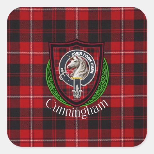 Cunningham Scottish Clan Tartan & Crest スクエアシール (正面)