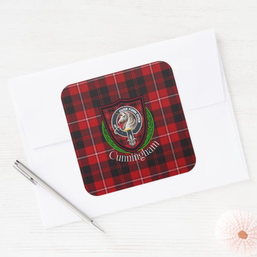 Cunningham Scottish Clan Tartan & Crest スクエアシール (封筒)