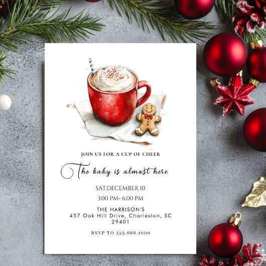 Cup of Cheer hot Chcolate Christmas baby shower 招待状