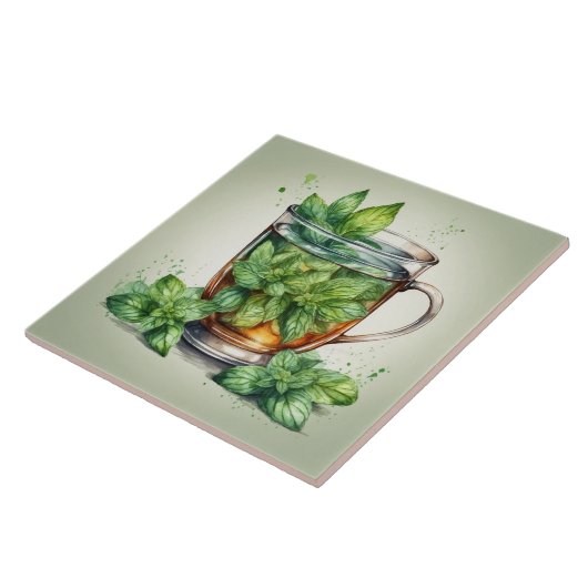 Cup of Mint Tea with Fresh Peppermint Leaves タイル (側面)
