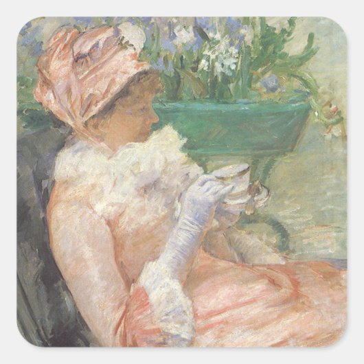 Cup of Tea by Mary Cassatt,ヴィンテージ印象派 スクエアシール (正面)