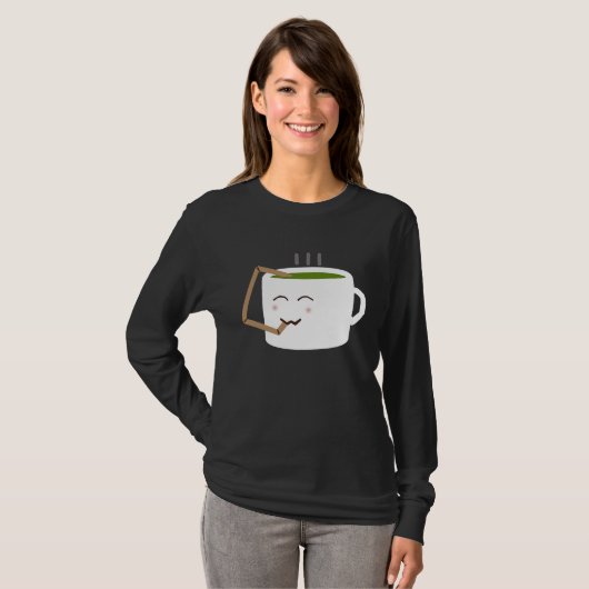 Cup of Tea Using a Straw to Drink Cute Green Tea Tシャツ (正面フル)