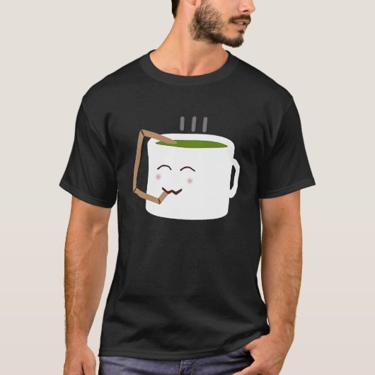 Cup of Tea Using a Straw to Drink Cute Green Tea Tシャツ (正面)