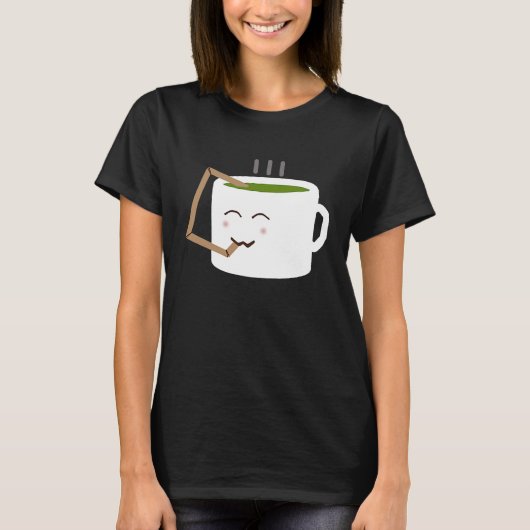 Cup of Tea Using a Straw to Drink Cute Green Tea Tシャツ (正面)