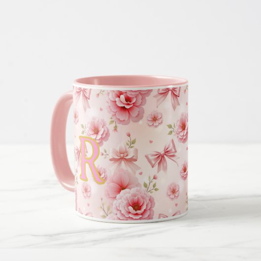 Cup with initial, Romantic cup, mug for her マグカップ (正面左)