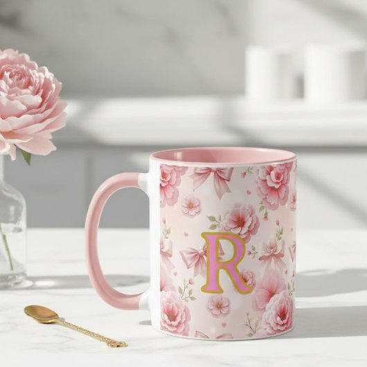 Cup with initial, Romantic cup, mug for her マグカップ