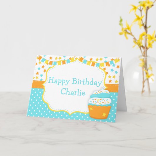 Cupcake and Sprinkles Birthday Party  カード (黄色い花)