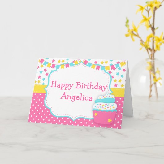 Cupcake and Sprinkles Birthday Party カード (黄色い花)